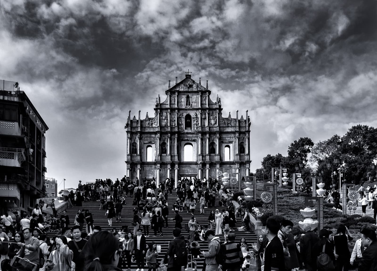 The Ruins of St. Paul's facade rising above the stone stairway in Macao